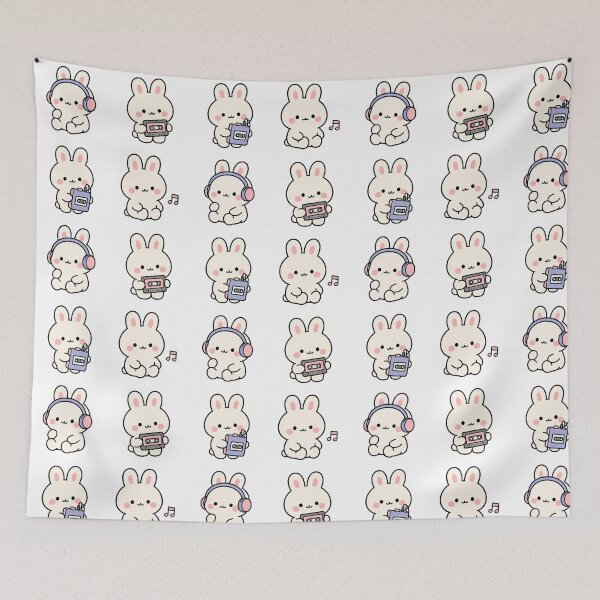 Item preview, White Bunny Headphones Music – Cute Kawaii Cartoon designed and sold by Moffyuniverse.