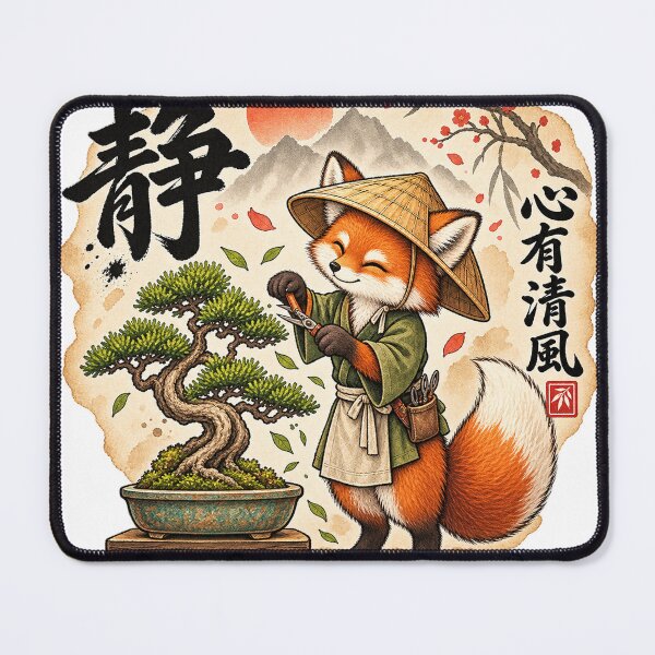 Item preview, Japanese Fox Bonsai Gardener – Japanese Zen Illustration designed and sold by Kallandra.