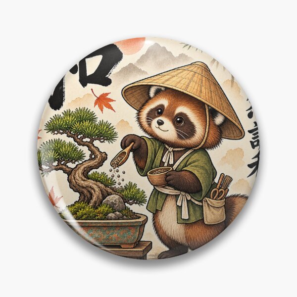 Item preview, Japanese Raccoon Bonsai Gardener – Japanese Zen Illustration designed and sold by Kallandra.