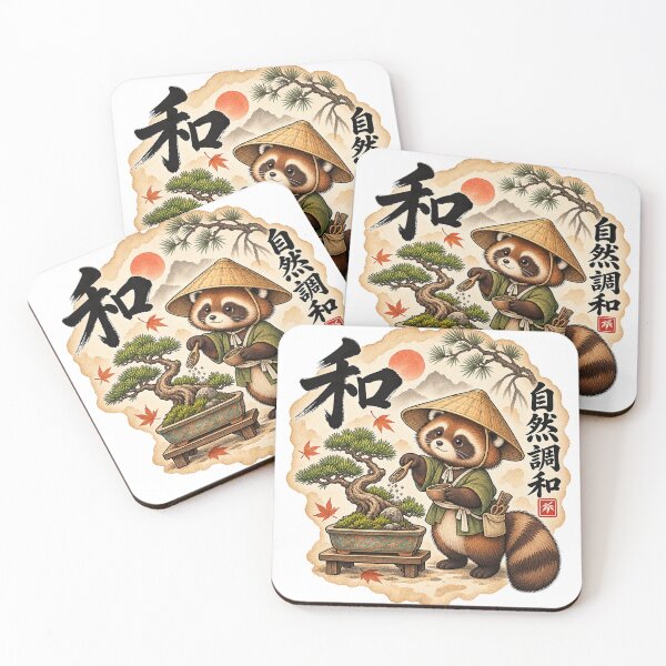 Item preview, Japanese Raccoon Bonsai Gardener – Japanese Zen Illustration designed and sold by Kallandra.