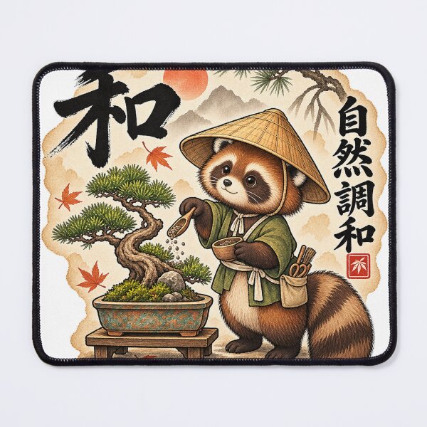 Item preview, Japanese Raccoon Bonsai Gardener – Japanese Zen Illustration designed and sold by Kallandra.