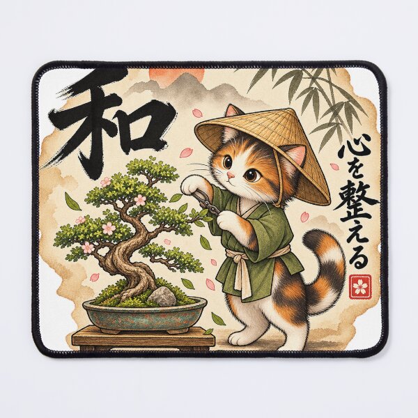 Item preview, Japanese red cat bonsai gardener – Japanese Zen illustration designed and sold by Kallandra.
