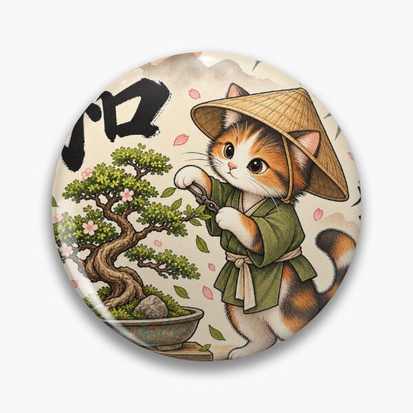 Item preview, Japanese red cat bonsai gardener – Japanese Zen illustration designed and sold by Kallandra.