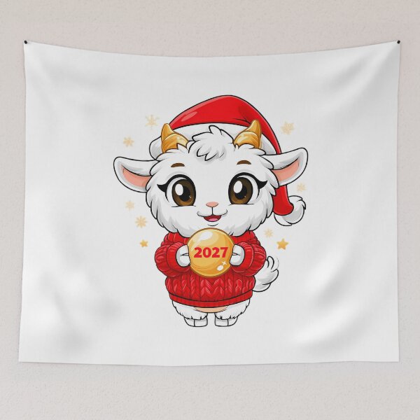 Item preview, Fluffy White Christmas Goat Mascot designed and sold by Retro Whimsy.