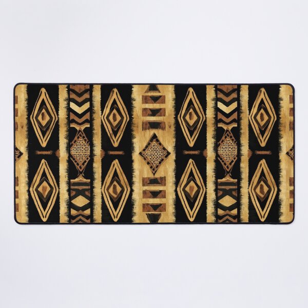Item preview, African Kuba Cloth Pattern Gold Black Brown Diamond designed and sold by Nine Lives Studio.