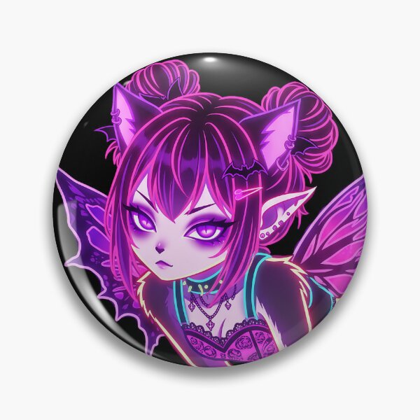 Item preview, Neon Cyber Goth Fairy Cat Girl: Electric Pink and Cyan Aesthetic designed and sold by CuteKats.