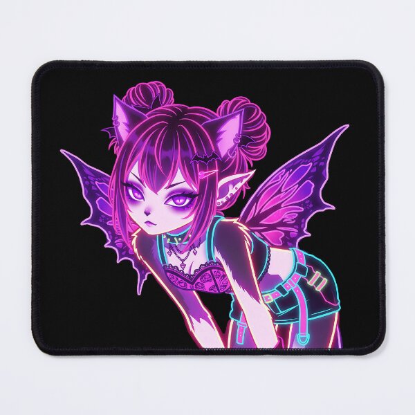 Item preview, Neon Cyber Goth Fairy Cat Girl: Electric Pink and Cyan Aesthetic designed and sold by CuteKats.
