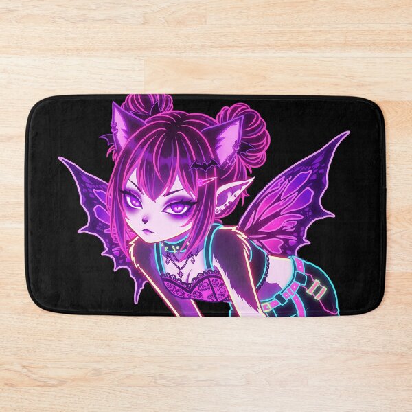 Item preview, Neon Cyber Goth Fairy Cat Girl: Electric Pink and Cyan Aesthetic designed and sold by CuteKats.