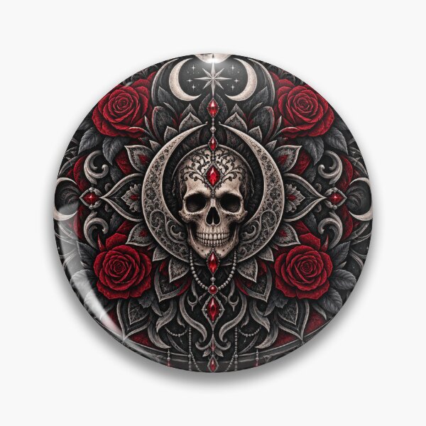 Item preview, Gothic Skull Mandala – Blackwork Roses, Moon & Crimson Gems designed and sold by Lumvero.