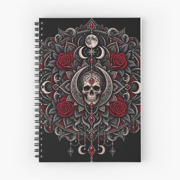 Item preview, Gothic Skull Mandala – Blackwork Roses, Moon & Crimson Gems designed and sold by Lumvero.