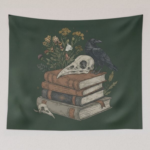 Item preview, "Ammeluk Raven & Skull Dark Academia Pattern" designed and sold by Ammeluk.