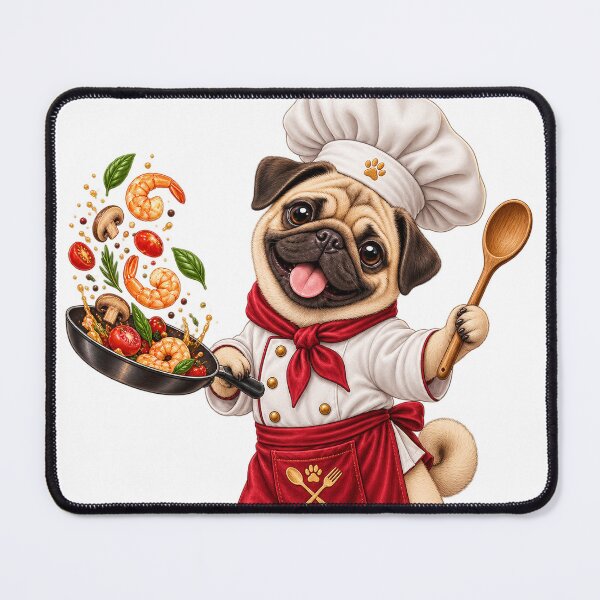 Item preview, Cute Pug Chef Cooking Stir Fry designed and sold by ArtNova17.