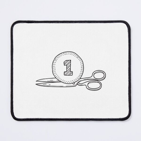 Item preview, A varsity number patch placed next to sewing scissors in doodle drawing designed and sold by rasagamastore.