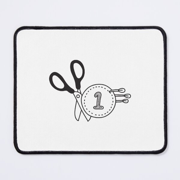 Item preview, A varsity cloth number patch next to sewing scissors in doodle sketch designed and sold by rasagamastore.