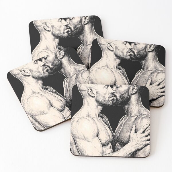 Item preview, Intimate Line Art Kiss - Interracial Gay Couple Illustration designed and sold by gayishdesign.