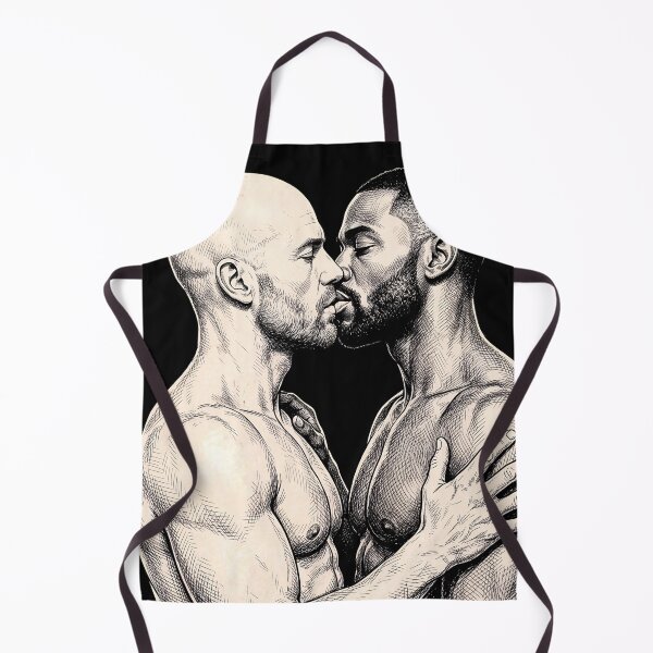 Item preview, Intimate Line Art Kiss - Interracial Gay Couple Illustration designed and sold by gayishdesign.