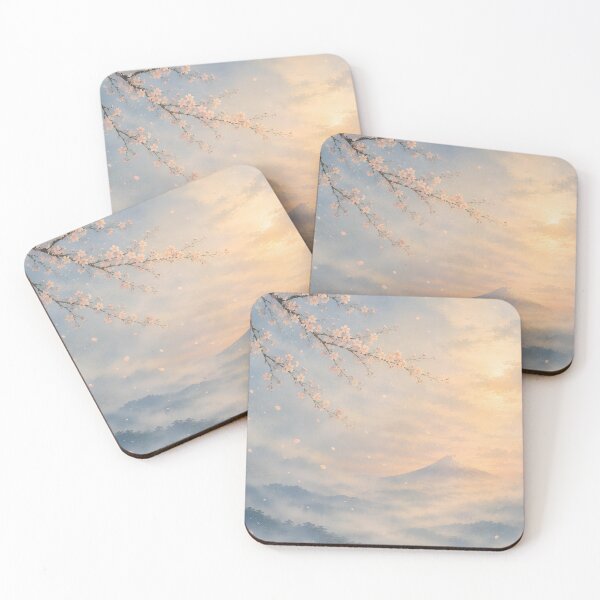 Item preview, Japanese Cherry Blossoms & Mount Fuji at Sunrise – Sakura Mist Landscape, Ukiyo-e Inspired Art designed and sold by Tomoyo Art.