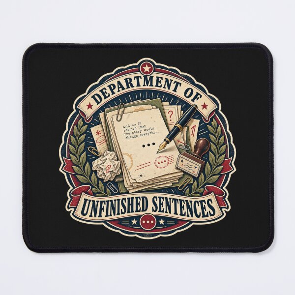 Item preview, Department of Unfinished Sentences – Writer Humor & Poetcore Badge designed and sold by Golden Era Studio.