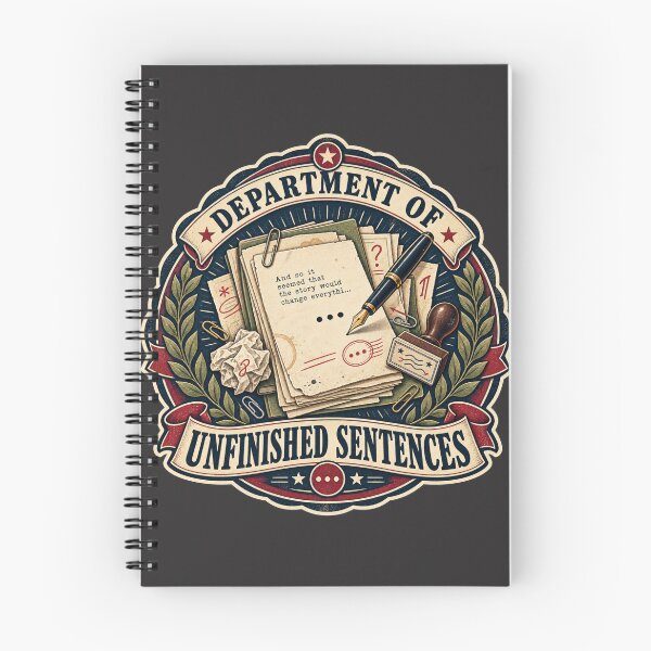 Item preview, Department of Unfinished Sentences – Writer Humor & Poetcore Badge designed and sold by Golden Era Studio.