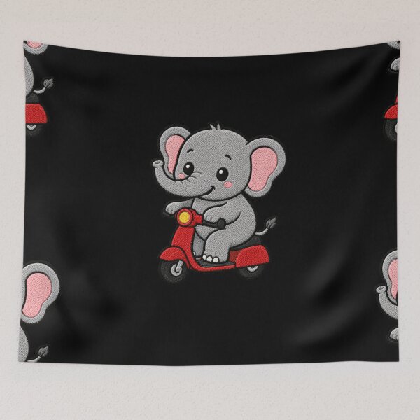 Item preview, Cute Elephant Riding Red Scooter Kawaii Embroidery Patch designed and sold by ColorSplash123.