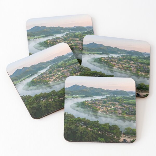 Item preview, Mystical Summer Morning at Andong Hahoe Folk Village, Korea: Lush Greenery, River Fog, Mansongjeong Pine Forest & Traditional Hanok Architecture Art Print, Poster & Home Decor designed and sold by SOOstudio73.