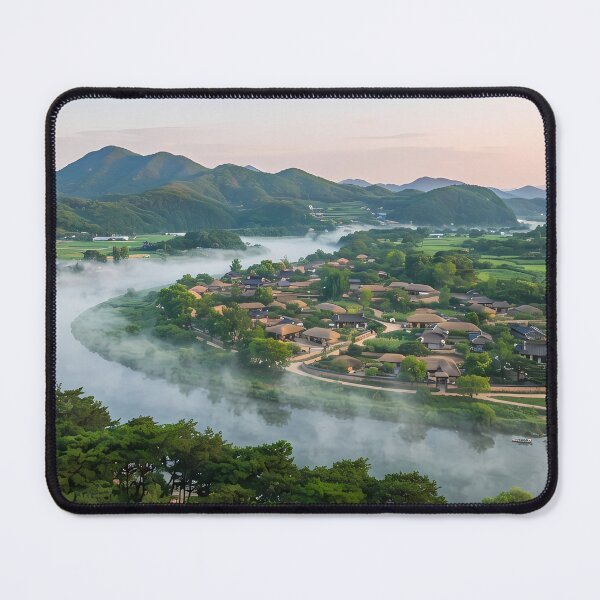 Item preview, Mystical Summer Morning at Andong Hahoe Folk Village, Korea: Lush Greenery, River Fog, Mansongjeong Pine Forest & Traditional Hanok Architecture Art Print, Poster & Home Decor designed and sold by SOOstudio73.