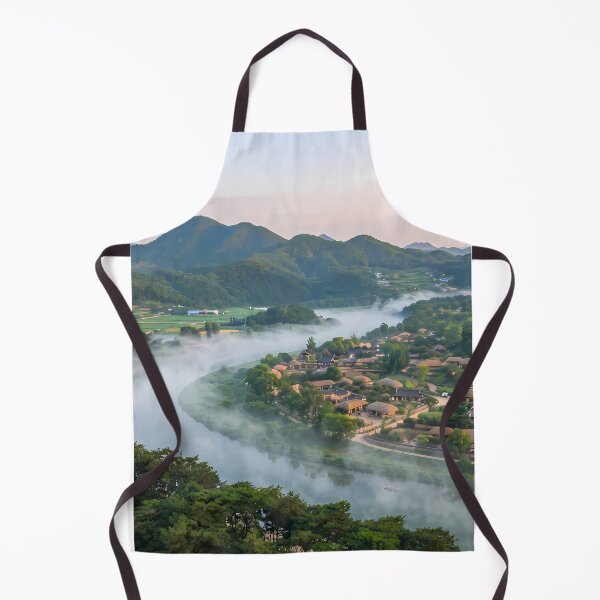 Item preview, Mystical Summer Morning at Andong Hahoe Folk Village, Korea: Lush Greenery, River Fog, Mansongjeong Pine Forest & Traditional Hanok Architecture Art Print, Poster & Home Decor designed and sold by SOOstudio73.
