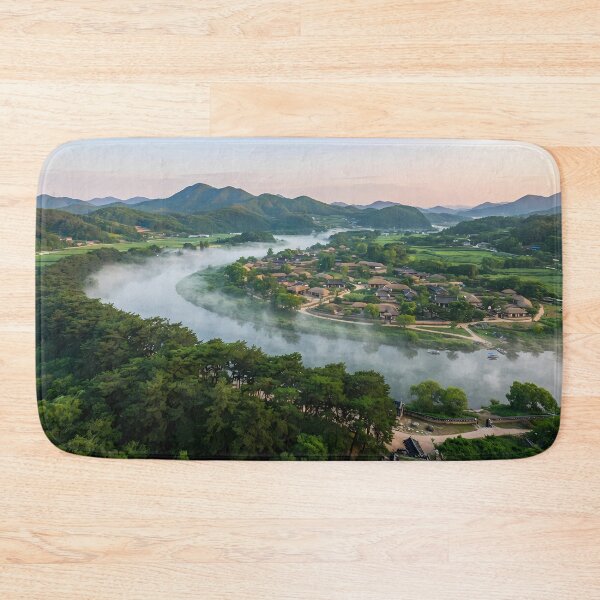 Item preview, Mystical Summer Morning at Andong Hahoe Folk Village, Korea: Lush Greenery, River Fog, Mansongjeong Pine Forest & Traditional Hanok Architecture Art Print, Poster & Home Decor designed and sold by SOOstudio73.
