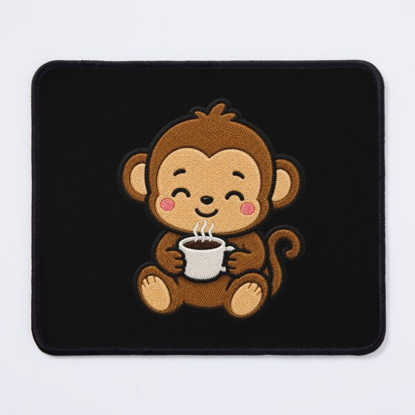 Item preview, Cute Monkey Drinking Coffee Kawaii Embroidery Patch designed and sold by ColorSplash123.