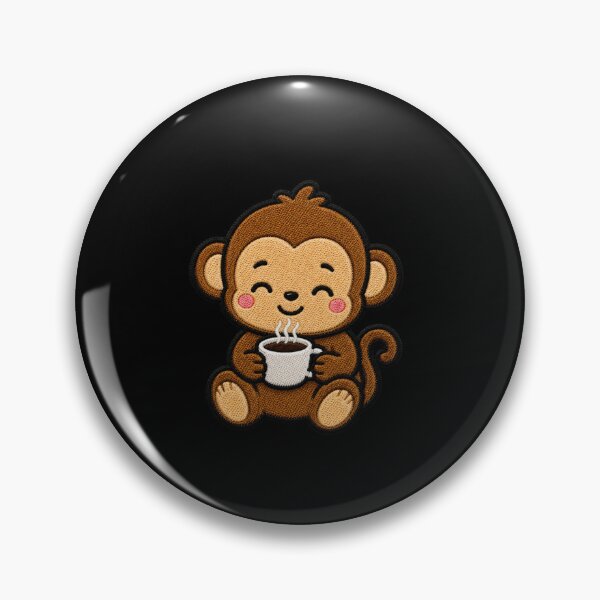 Item preview, Cute Monkey Drinking Coffee Kawaii Embroidery Patch designed and sold by ColorSplash123.