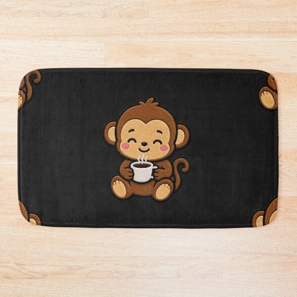 Item preview, Cute Monkey Drinking Coffee Kawaii Embroidery Patch designed and sold by ColorSplash123.