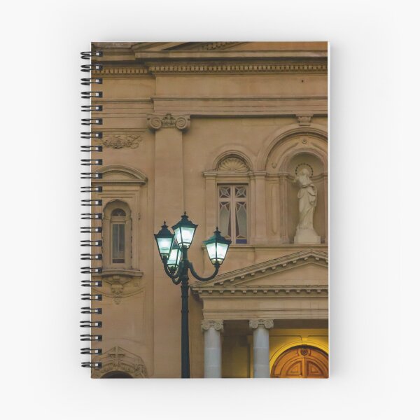 Item preview, Glowing Street Lamp in Front of Historic Classical Building With Statue and Columns at Night designed and sold by Nmallia.