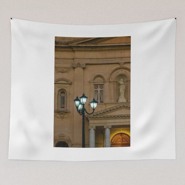 Item preview, Glowing Street Lamp in Front of Historic Classical Building With Statue and Columns at Night designed and sold by Nmallia.