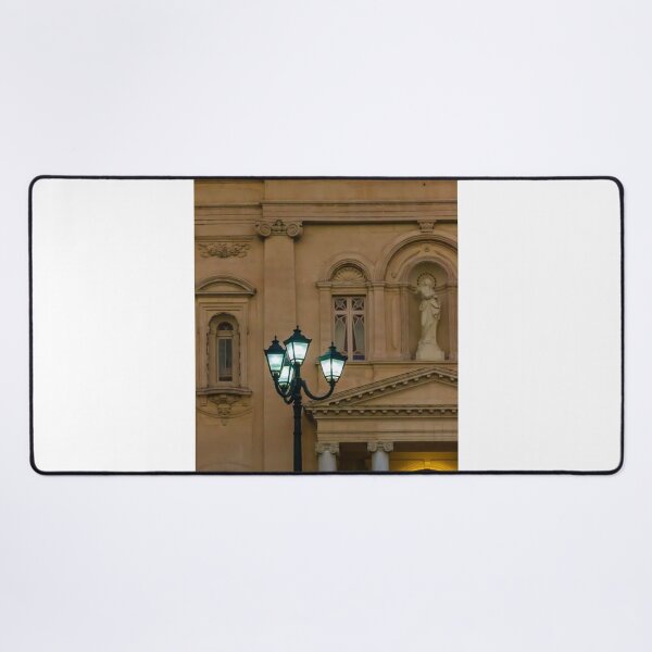 Item preview, Glowing Street Lamp in Front of Historic Classical Building With Statue and Columns at Night designed and sold by Nmallia.