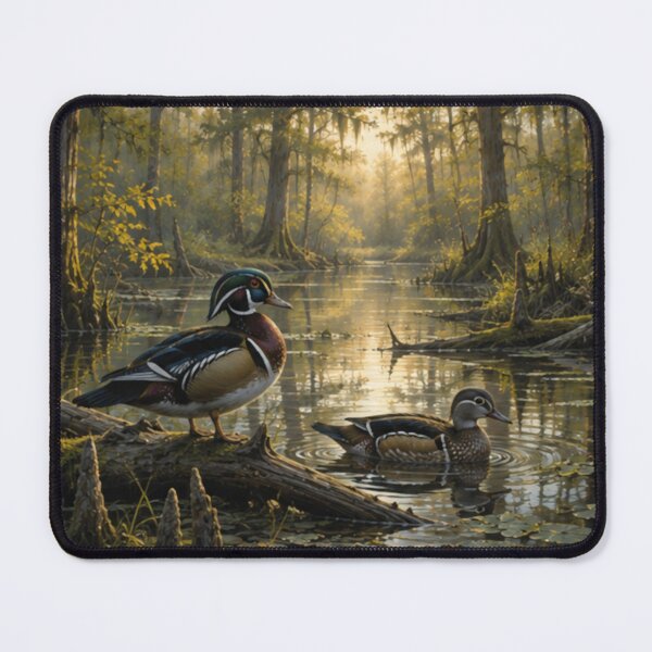 Item preview, Wood Ducks in a Woodland Wetland – Peaceful Forest Marsh & Wildlife Art designed and sold by SusanSweetArt.