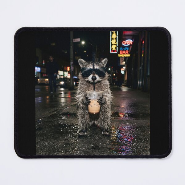 Item preview, Cool Raccoon Drinking Iced Coffee at Nightnic designed and sold by Whimsy Trail Co.
