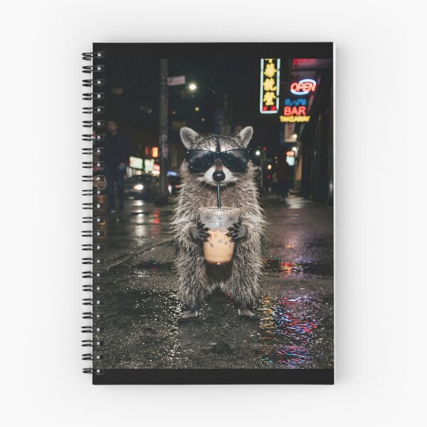 Item preview, Cool Raccoon Drinking Iced Coffee at Nightnic designed and sold by Whimsy Trail Co.