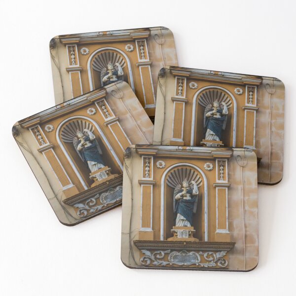 Item preview, Angel Statue in Ornate Niche on Historic Church Facade With Decorative Architectural Details designed and sold by Nmallia.