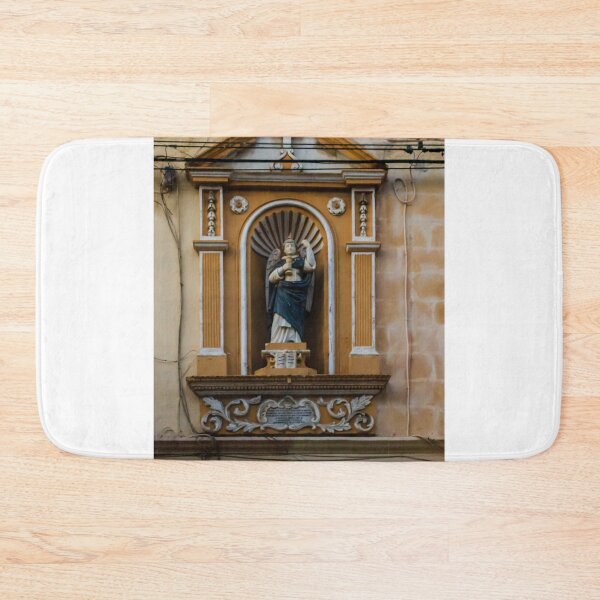 Item preview, Angel Statue in Ornate Niche on Historic Church Facade With Decorative Architectural Details designed and sold by Nmallia.