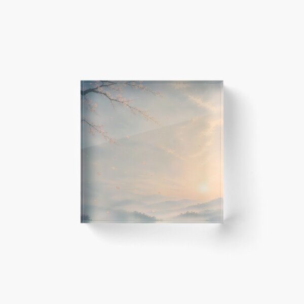 Item preview, Japanese Cherry Blossoms at Sunrise – Sakura Petals Over Misty Mountains, Ukiyo-e Inspired Zen Art designed and sold by Tomoyo Art.