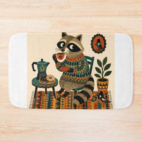 Item preview, Wall Art - Postcard - T-shirt: Cozy Raccoon Tea Time designed and sold by ForeverPrintsOK.