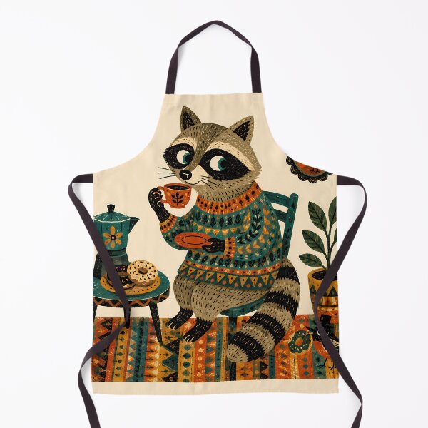 Item preview, Wall Art - Postcard - T-shirt: Cozy Raccoon Tea Time designed and sold by ForeverPrintsOK.