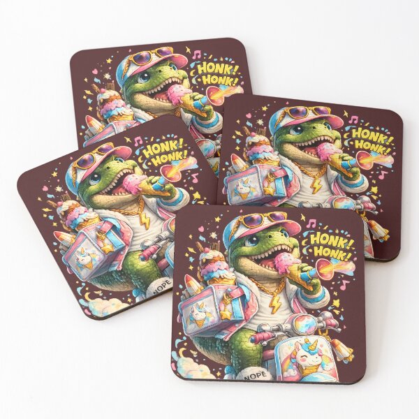 Item preview, Cute Dinosaur Eating Ice Cream on Scooter designed and sold by Funnygiftsstudio .