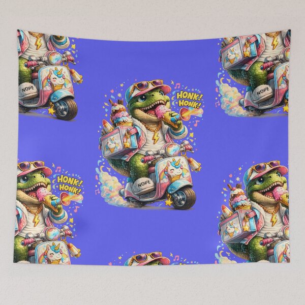 Item preview, Cute Dinosaur Eating Ice Cream on Scooter designed and sold by Funnygiftsstudio .