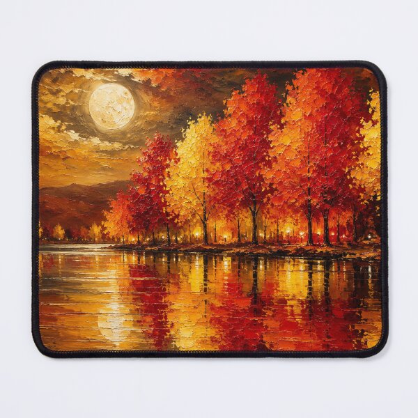 Item preview, Crimson Moonrise – Red and Gold Fall Moonlit Lake designed and sold by Joey Santiago.