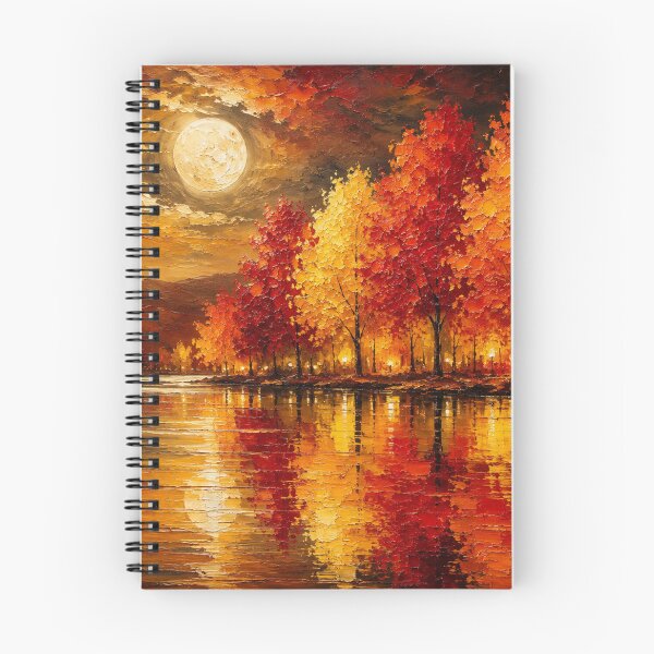 Item preview, Crimson Moonrise – Red and Gold Fall Moonlit Lake designed and sold by Joey Santiago.