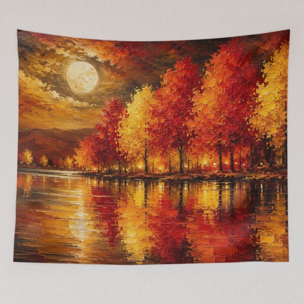 Item preview, Crimson Moonrise – Red and Gold Fall Moonlit Lake designed and sold by Joey Santiago.