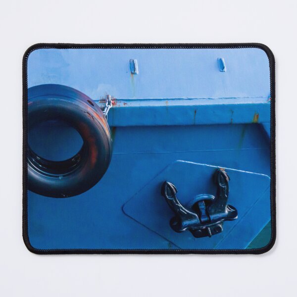 Item preview, Blue Boat Hull With Black Tire Fender And Anchor Close-Up At Harbor Dock designed and sold by Nmallia.