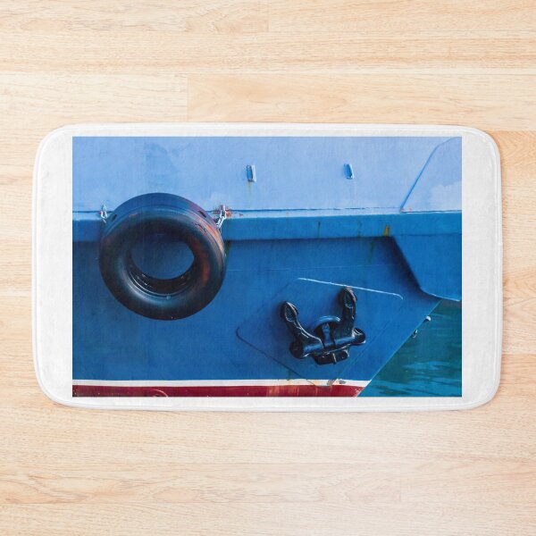 Item preview, Blue Boat Hull With Black Tire Fender And Anchor Close-Up At Harbor Dock designed and sold by Nmallia.
