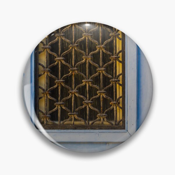 Item preview, Blue Door With Wrought Iron Grate Window and Rustic Ring Knocker on Facade designed and sold by Nmallia.